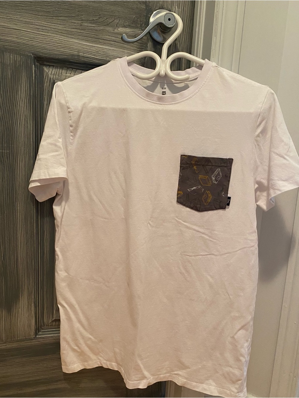 3/25$ Tag White Crew Neck Tee with Printed Logo